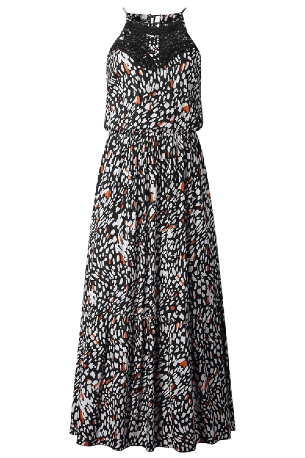 Hollow Lace Spliting Printed Dress