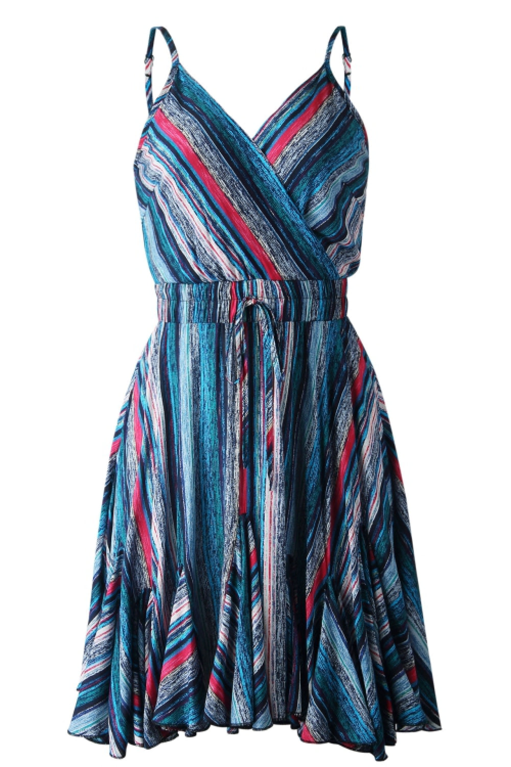 Coloful Stripe V Neck Slip Dress