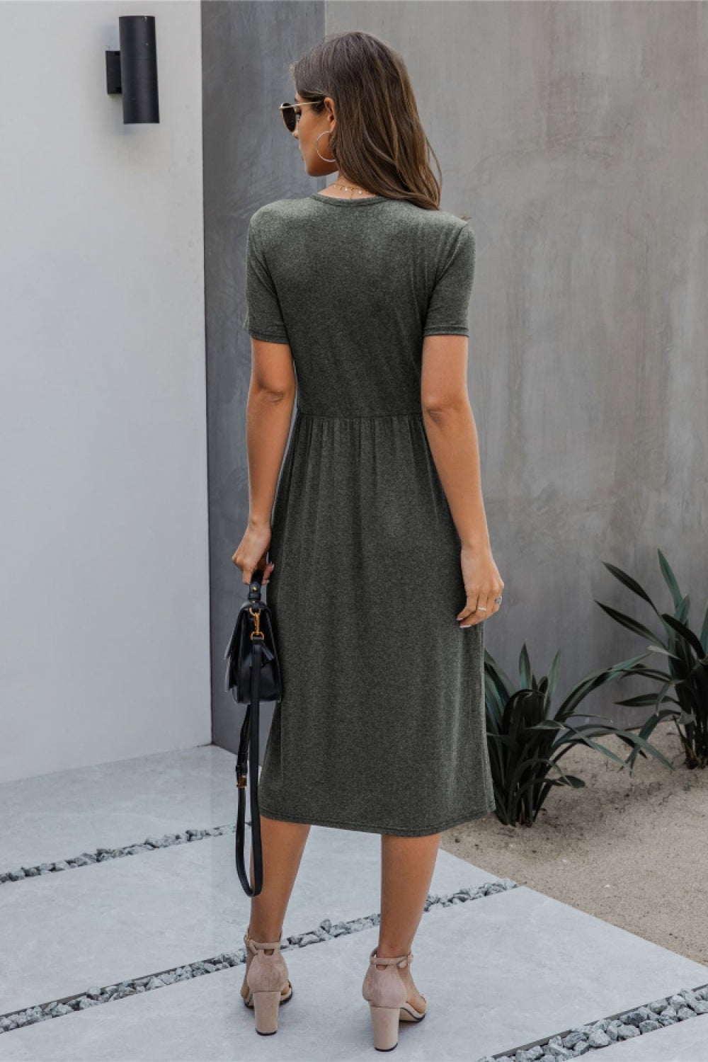 Button Casual Plain Knitting Dress