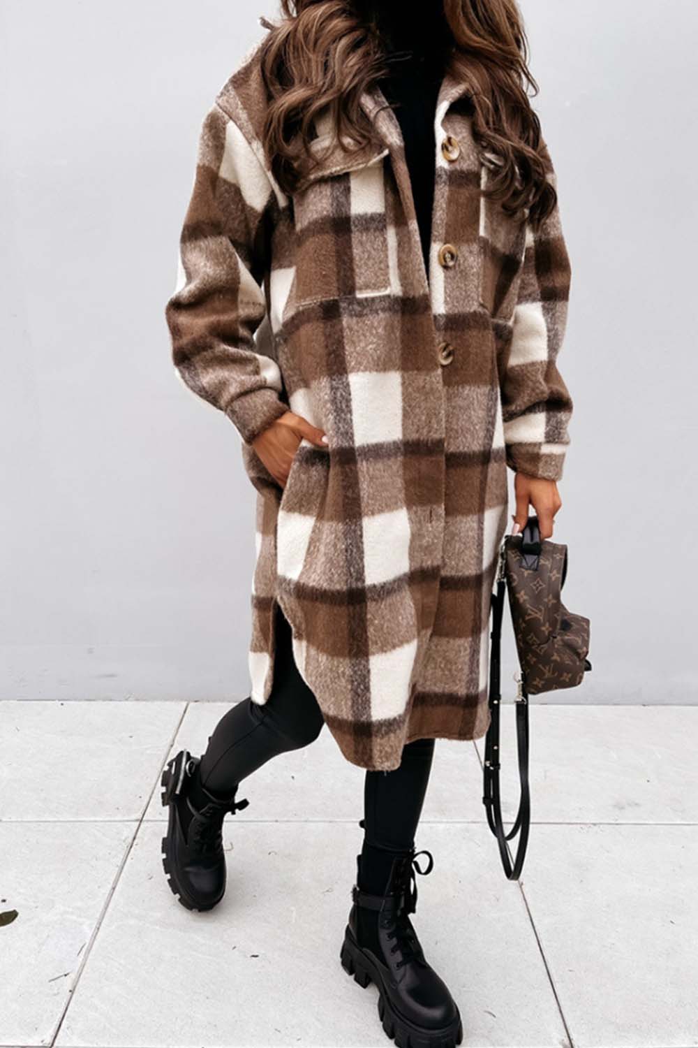 Plaid Print Woolen Coat