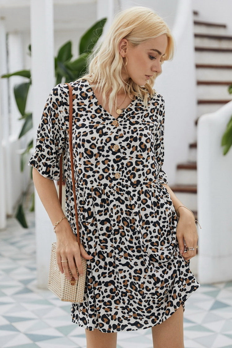 Leopards V-Neck Dress