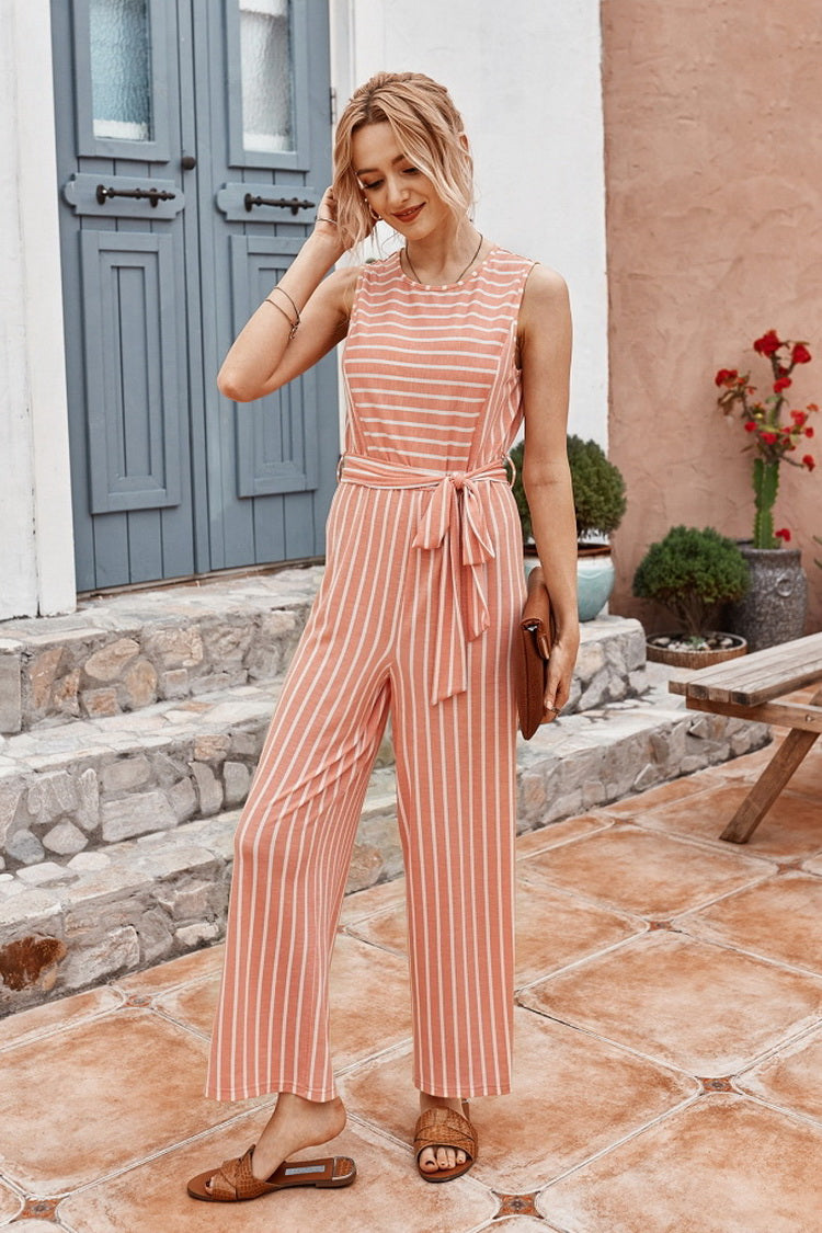 Striped Belt Jumpsuit