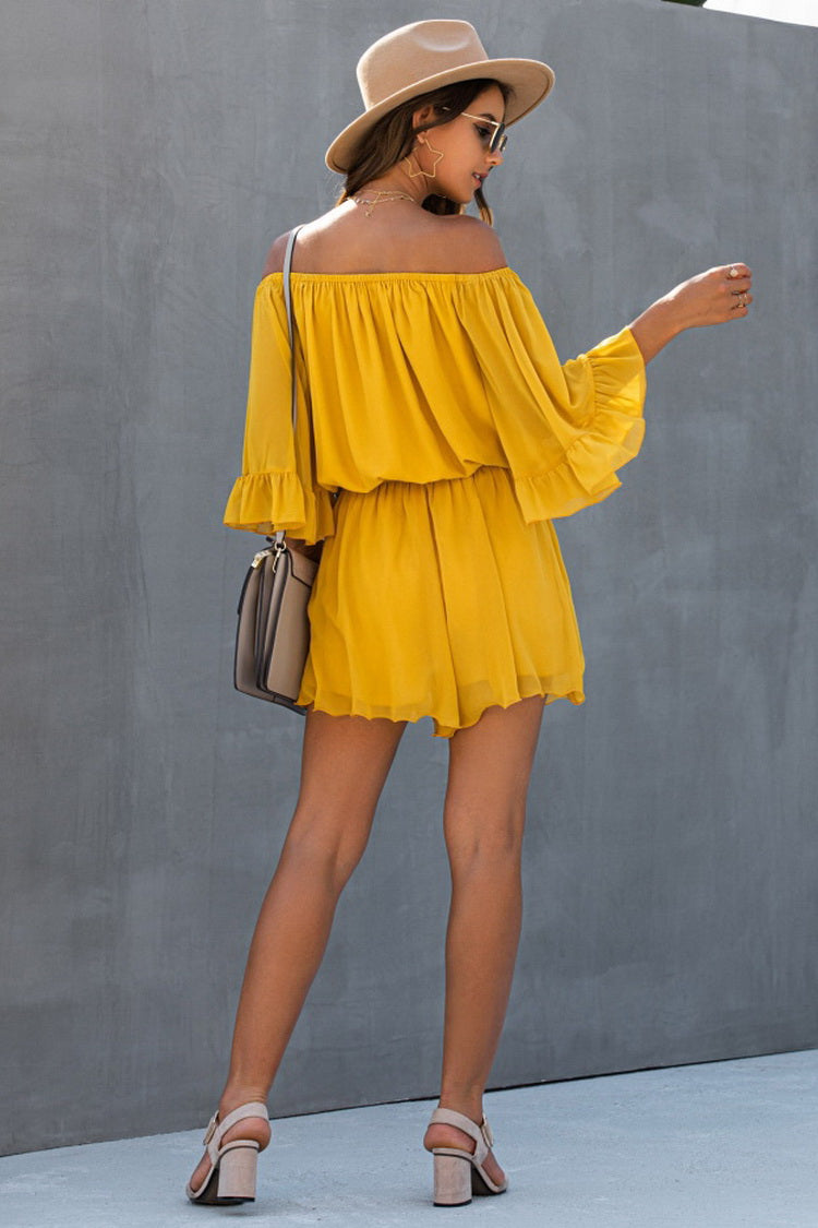 Backless Ruffled Chiffon One-shoulder Romper