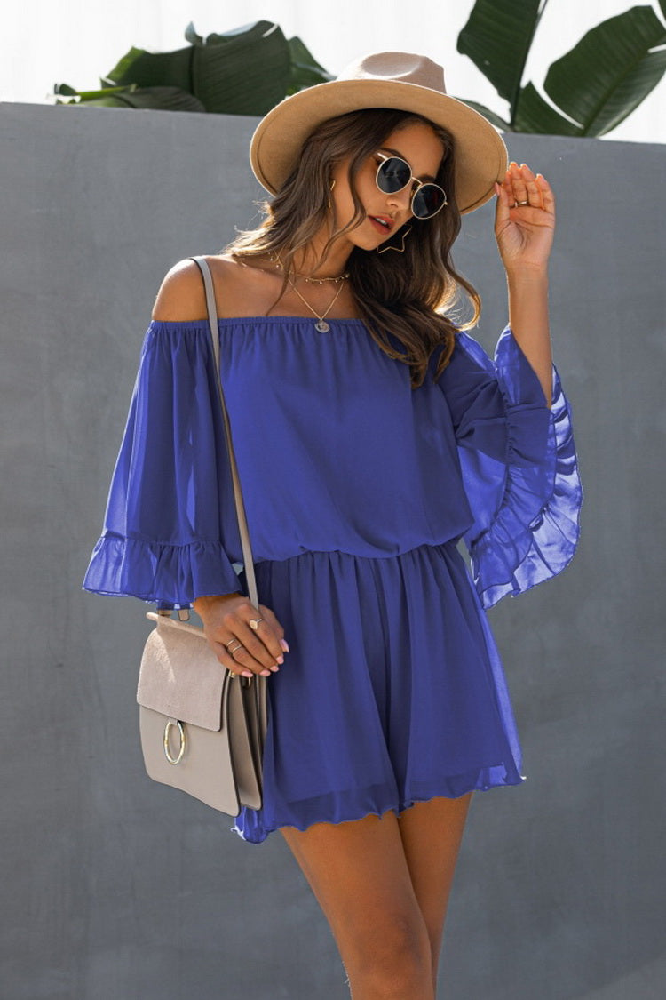 Backless Ruffled Chiffon One-shoulder Romper