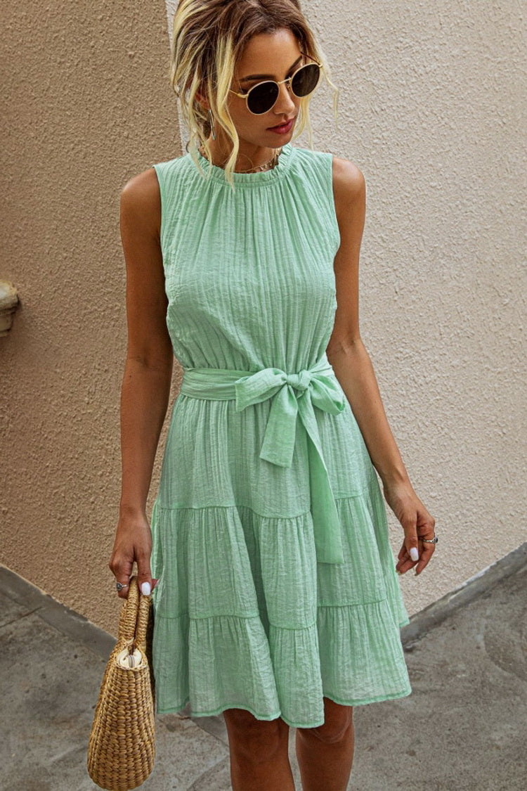 Pure Color Sleeveless Lace Dress