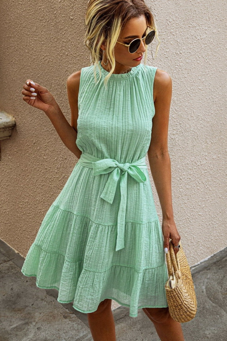 Pure Color Sleeveless Lace Dress