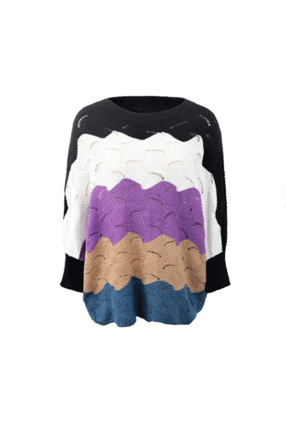 Bat Sleeve Contrast Hollow Knit Sweater