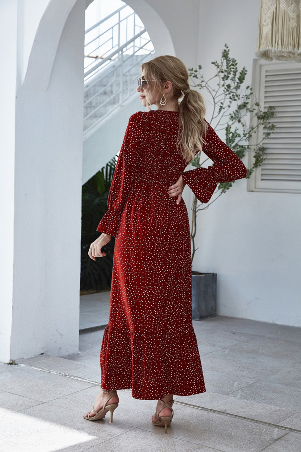 Printed Polka Dot Long Sleeve Dress