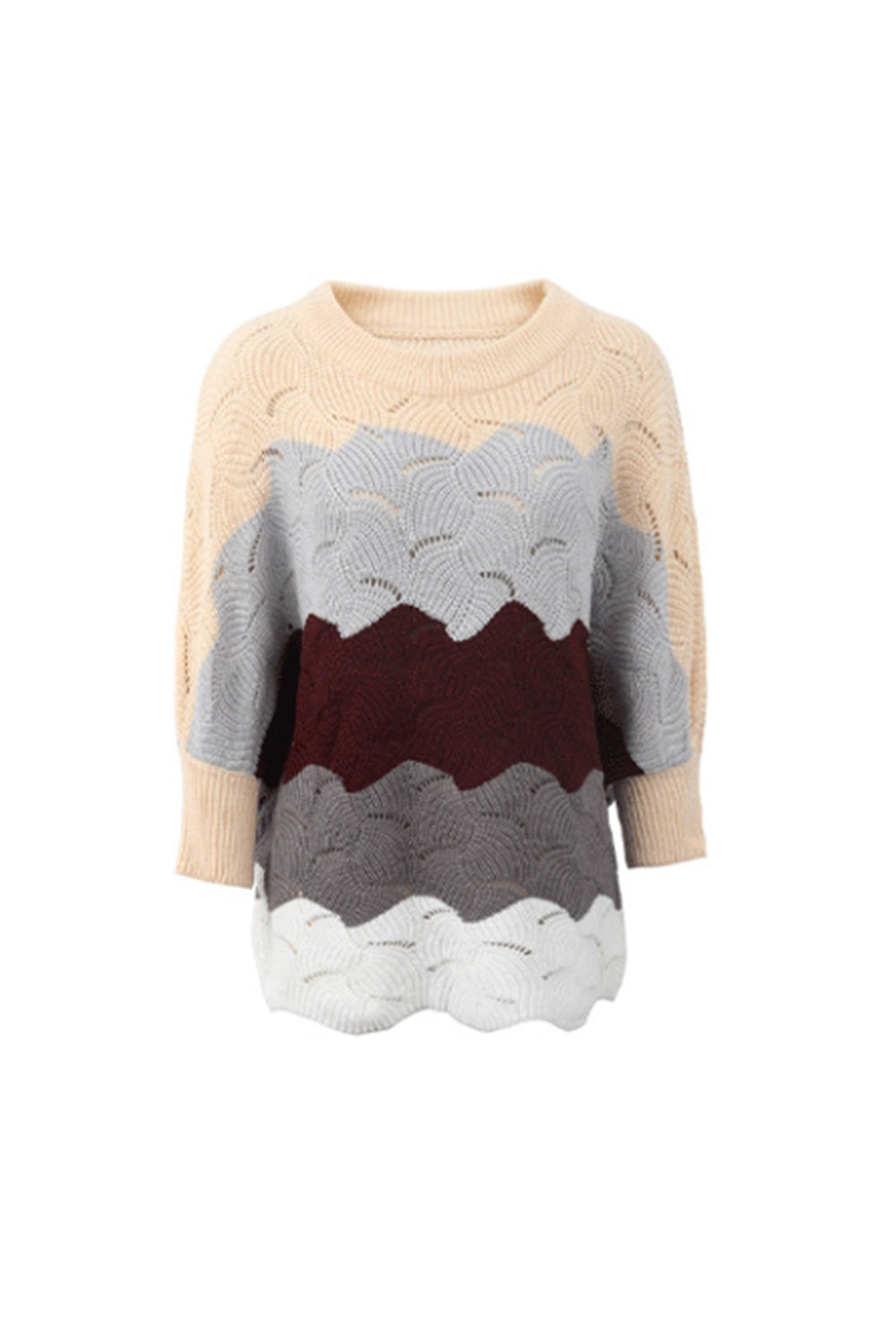 Bat Sleeve Contrast Hollow Knit Sweater