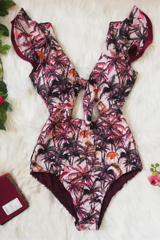 Maillot de bain une pièce floral imprimé à volants