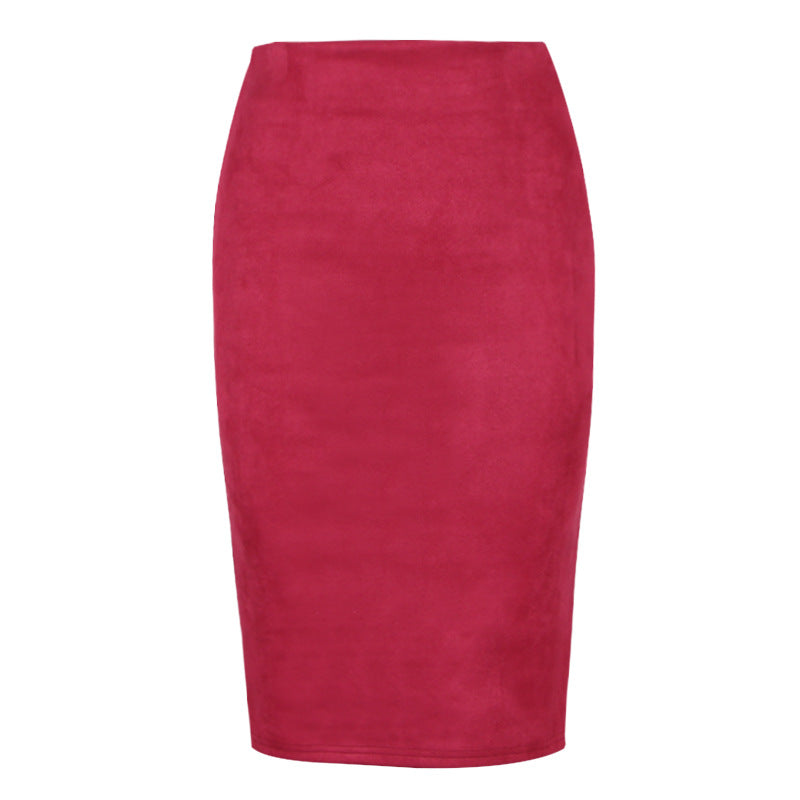 High Waist Suede Midi Pencil Skirt