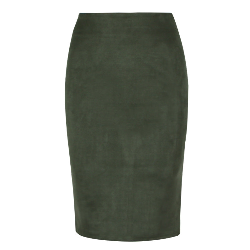 High Waist Suede Midi Pencil Skirt