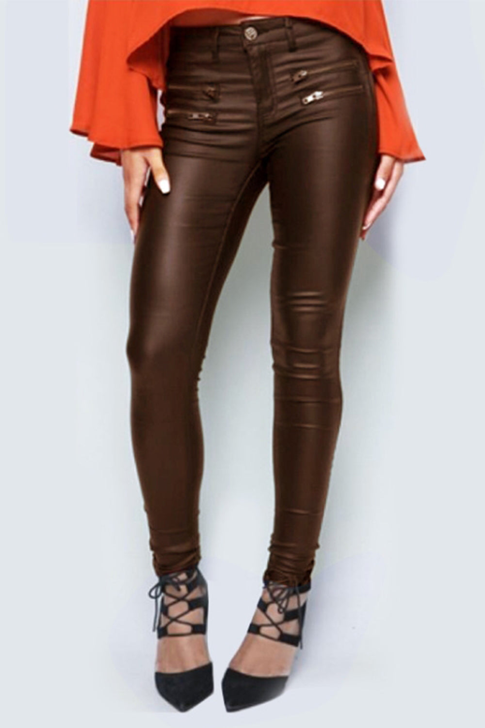 Low Waist Motorcycle Zipper Leather Pants