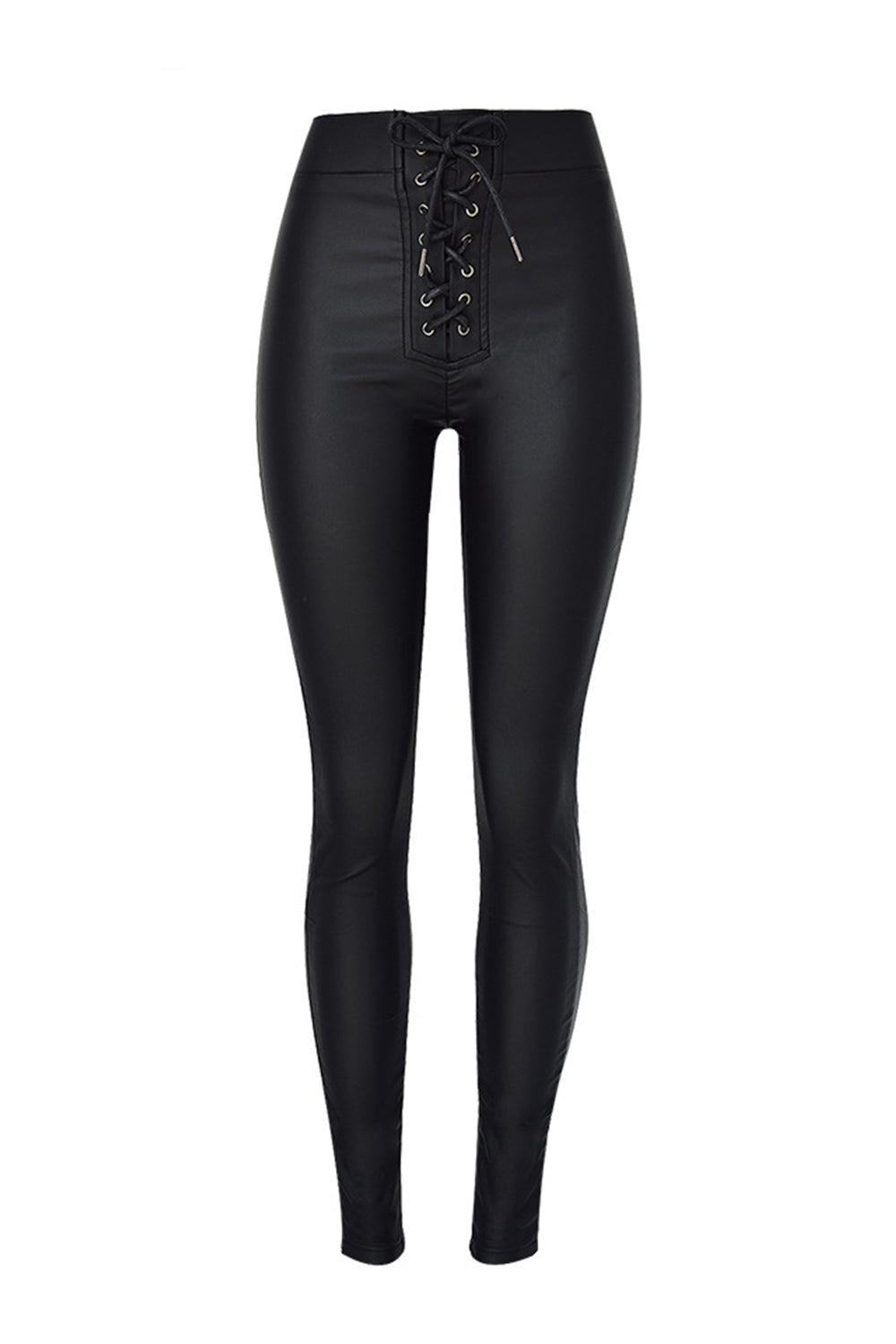 Zipper Metal Strap Leather Pants