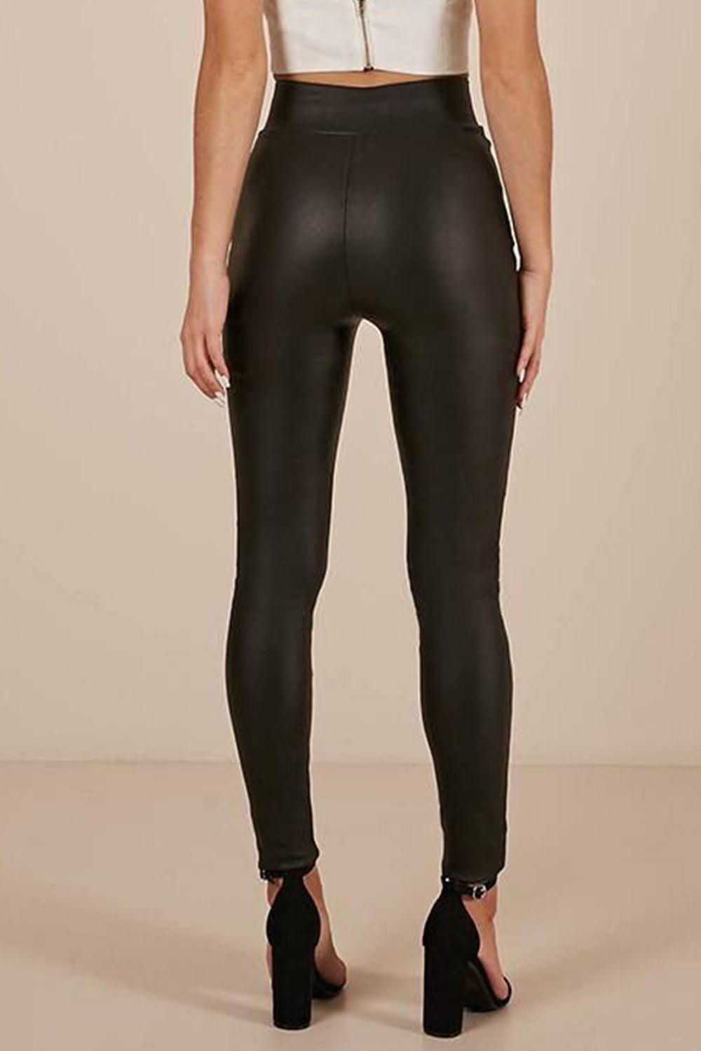 Zipper Metal Strap Leather Pants