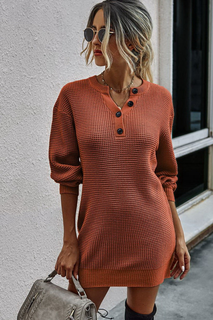 Solid color button knit dress