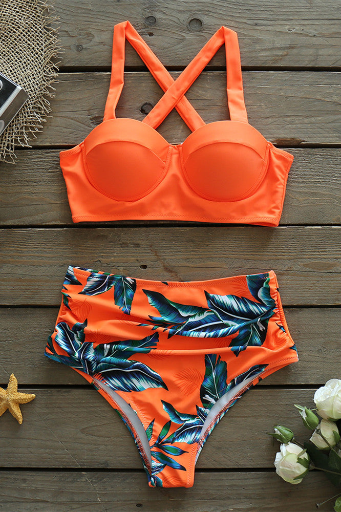 Conjunto de bikini push up de cintura alta