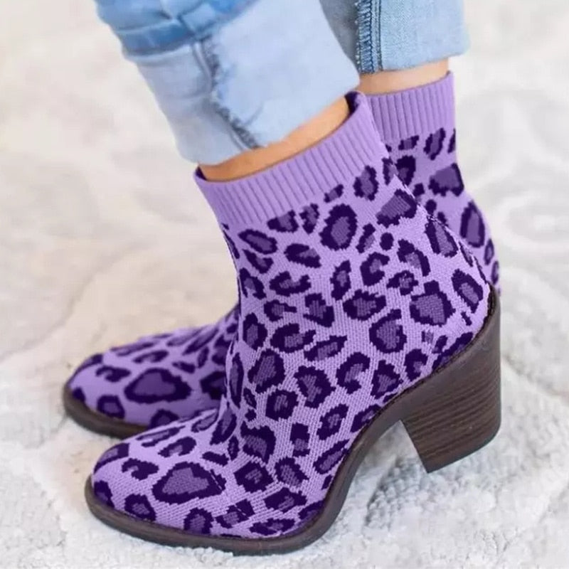 Botas tipo calcetín de punto con estampado de leopardo