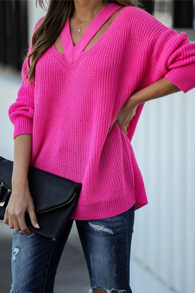 Chic V Neck Casual Oversize Pullover