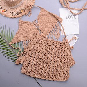 Ensembles de bikini tricotés au crochet avec pompons