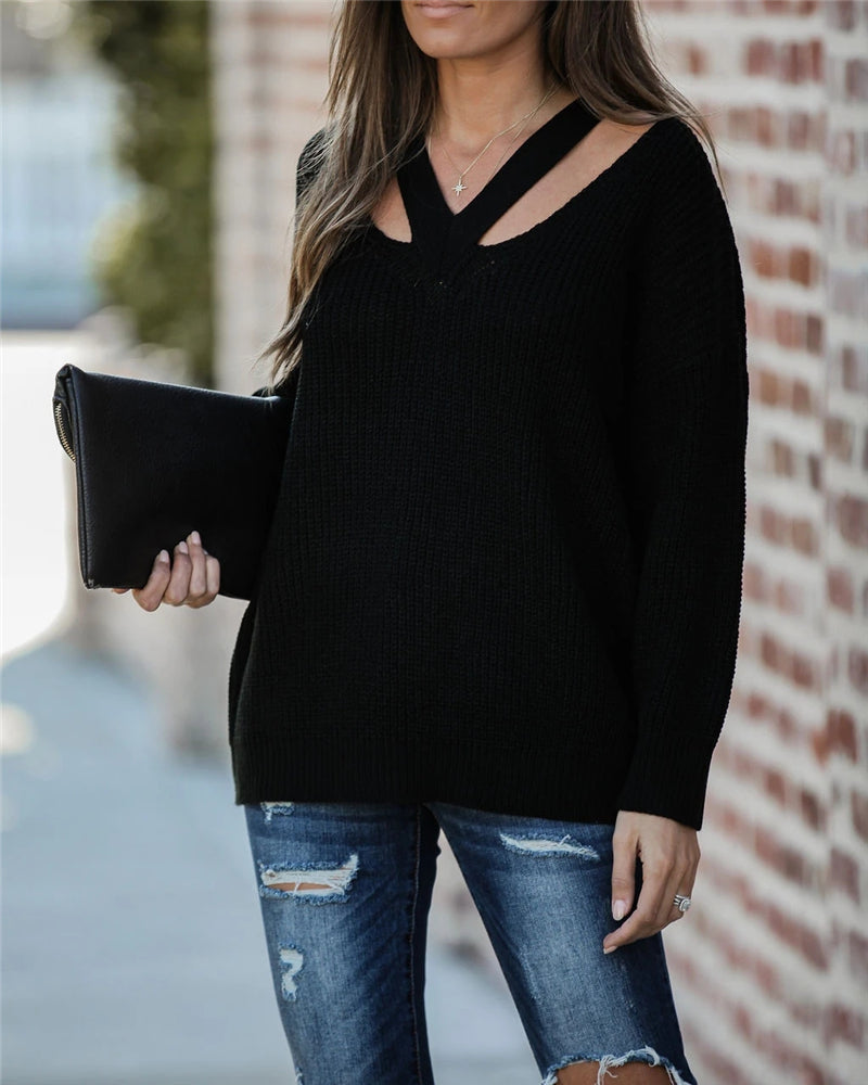 Chic V Neck Casual Oversize Pullover