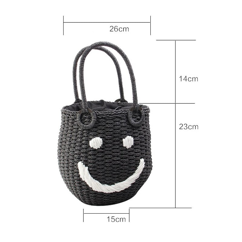 Straw Smiley Bucket Woven Bag