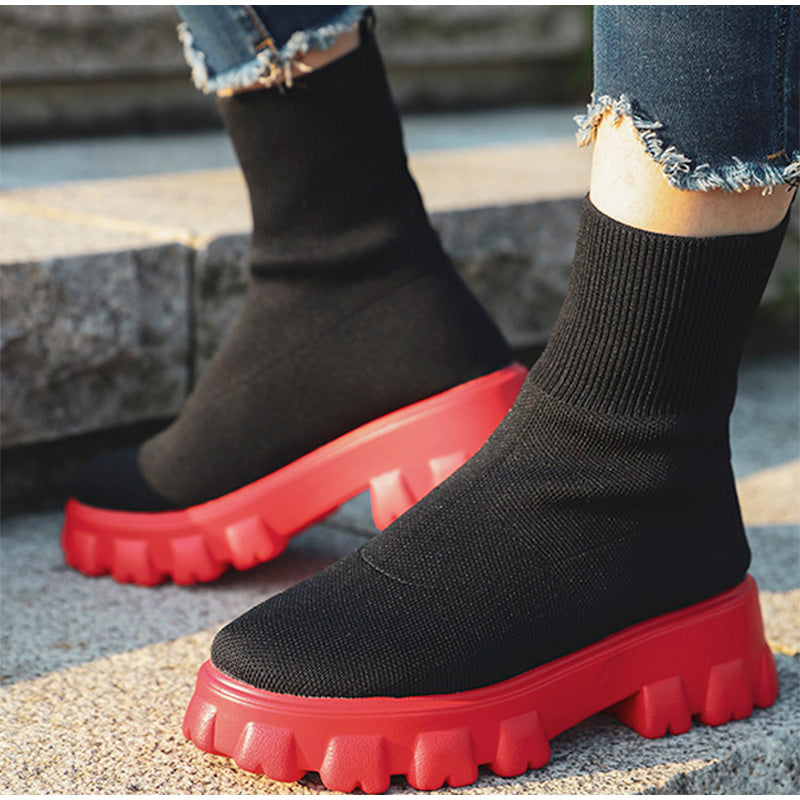 Slip On Knitted Western Ankle Boots