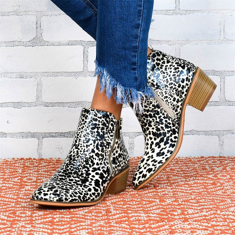 Zipper Thick Heel Ankle Boots