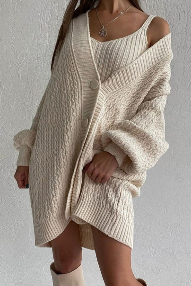 Crop Tank Top Sweater Coat Suit Two Piece Sets