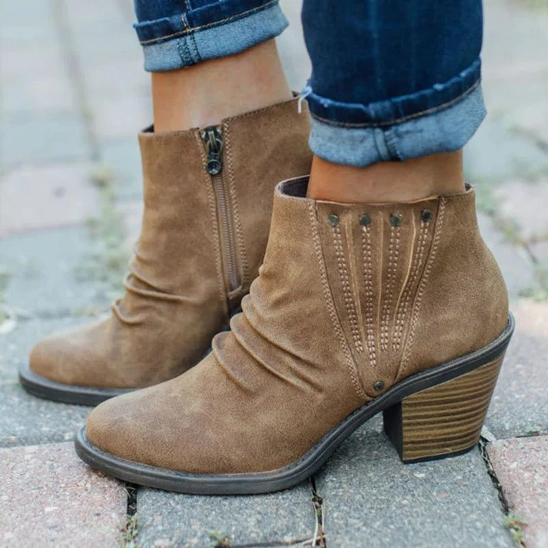 Side Zipper Thick Heel High Heel Ankle Boots