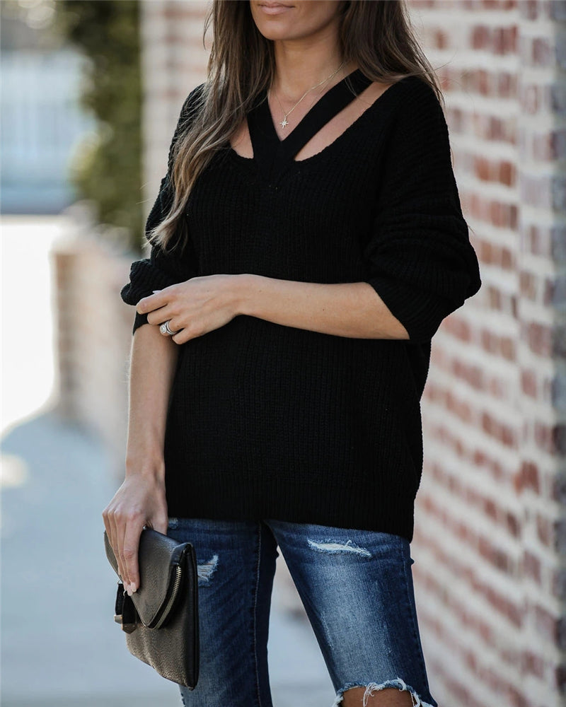 Chic V Neck Casual Oversize Pullover