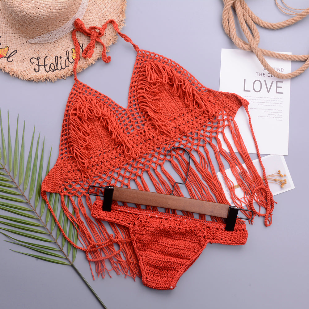 Fishnet Crochet Weave Knitted Bikini