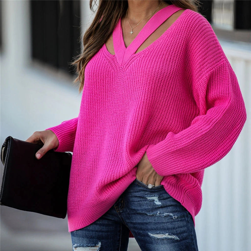 Chic V Neck Casual Oversize Pullover