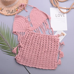 Ensembles de bikini tricotés au crochet avec pompons