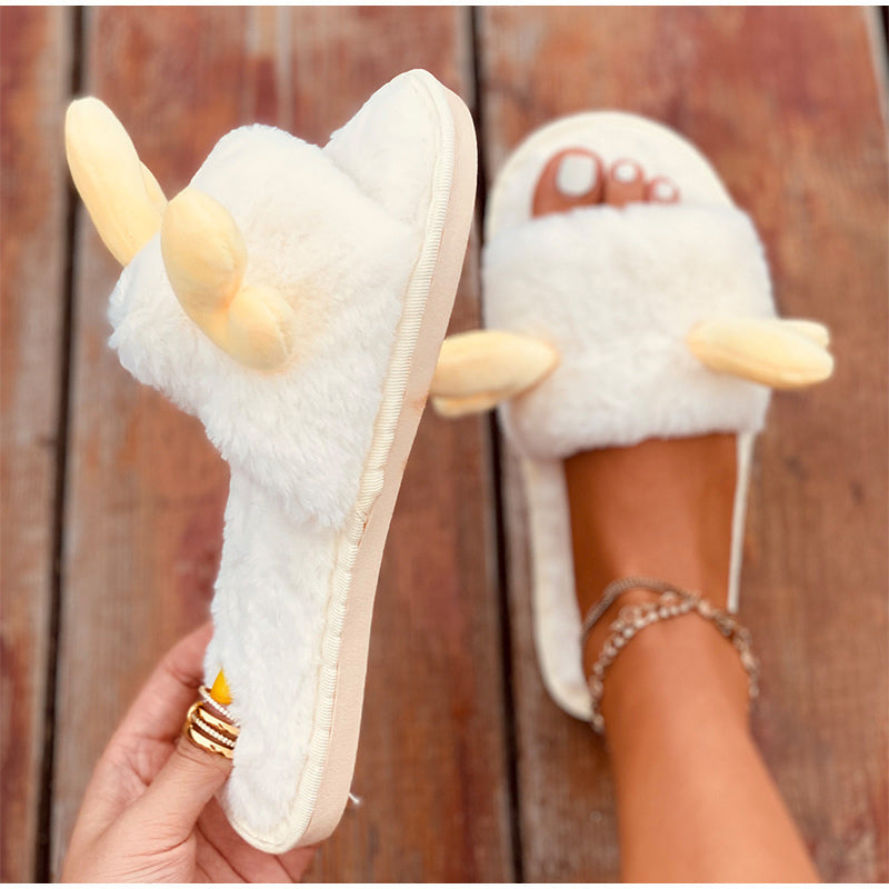 Pantuflas cálidas de alce navideño de felpa