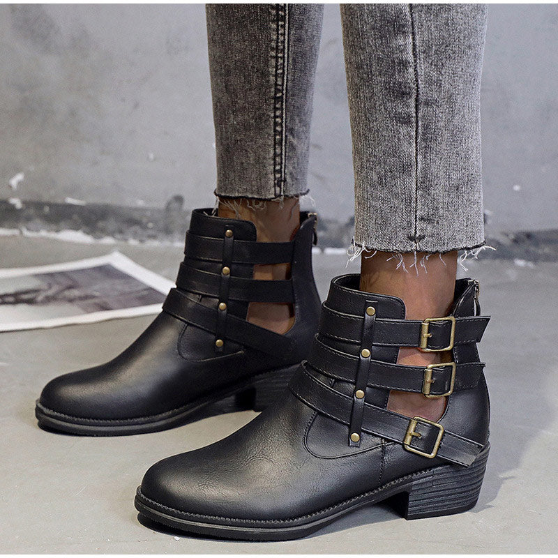 Breathable Square Heels Hollow Out Ankle Boots