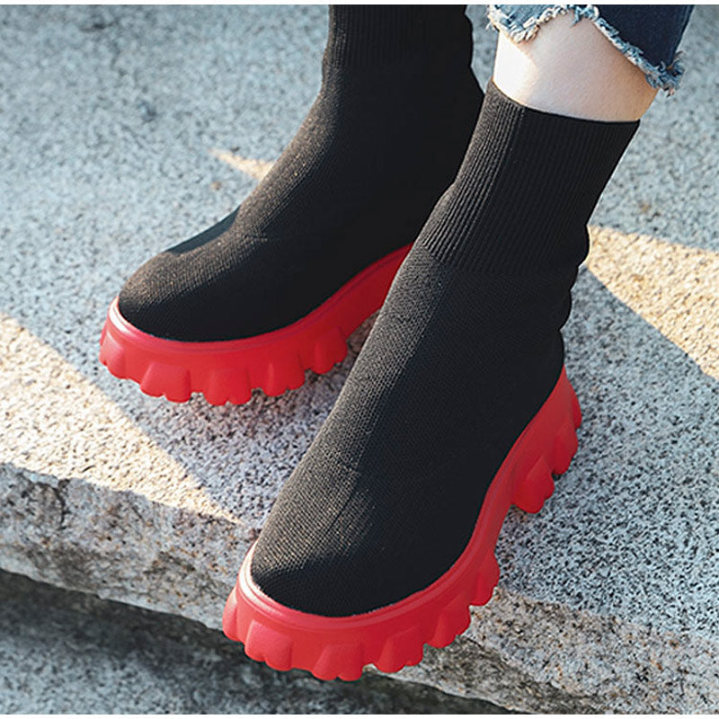 Slip On Knitted Western Ankle Boots