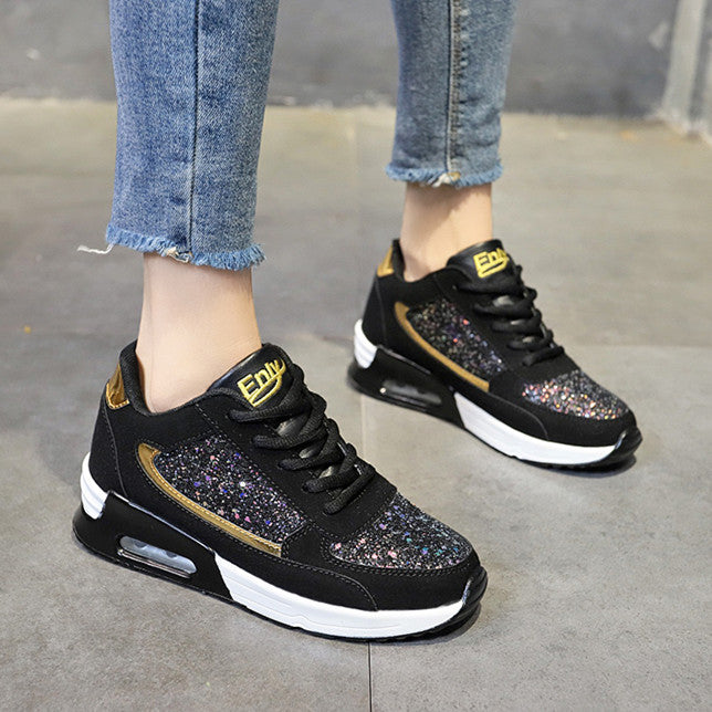 Air-cushioned Flat Vulcanized Bling Sneakers