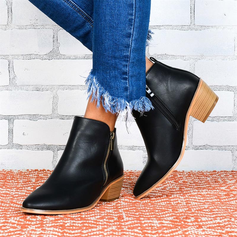 Zipper Thick Heel Ankle Boots