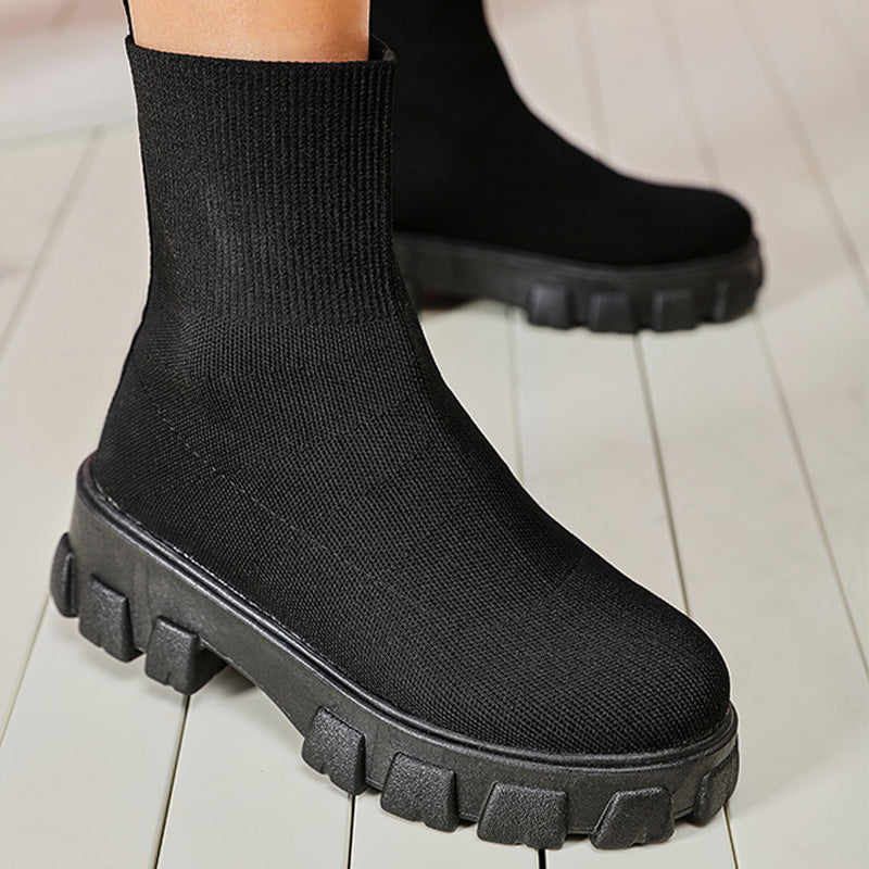 Slip On Knitted Western Ankle Boots