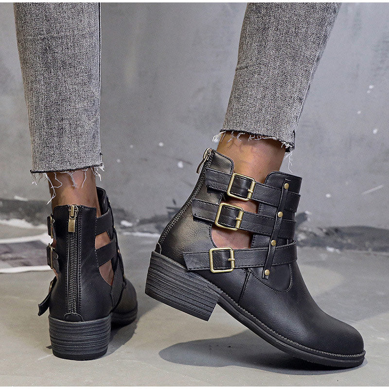 Breathable Square Heels Hollow Out Ankle Boots