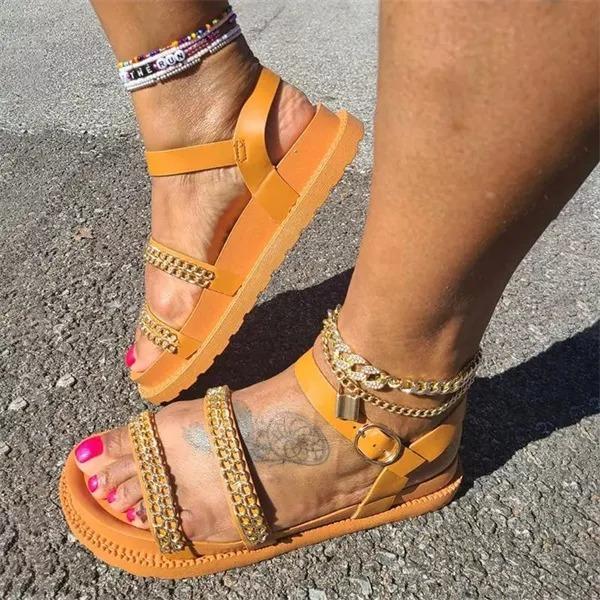 Gold Chain Buckle Strap Sandals