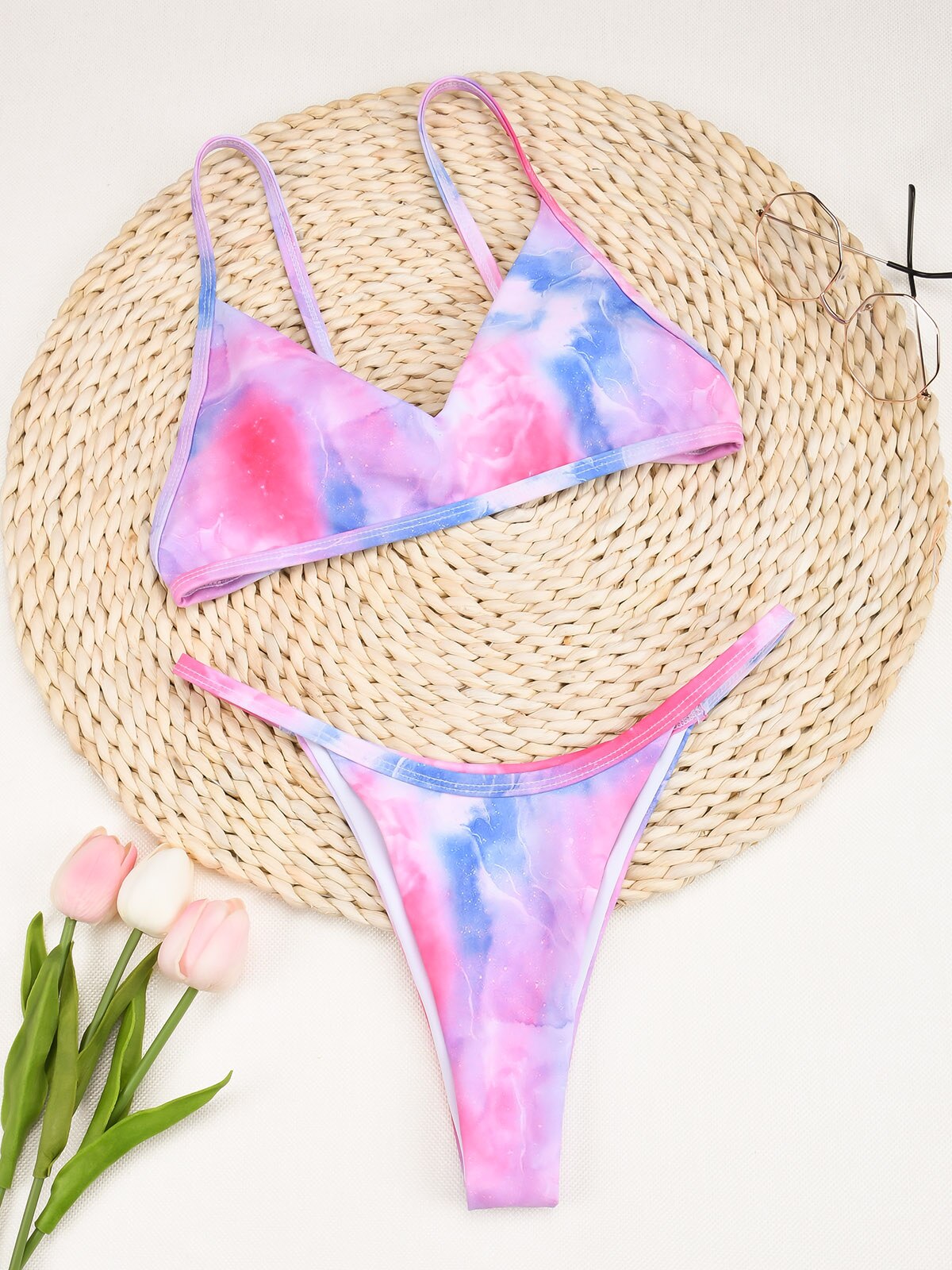 Conjunto de bikini de bañista brasileño con tanga Tie Dye