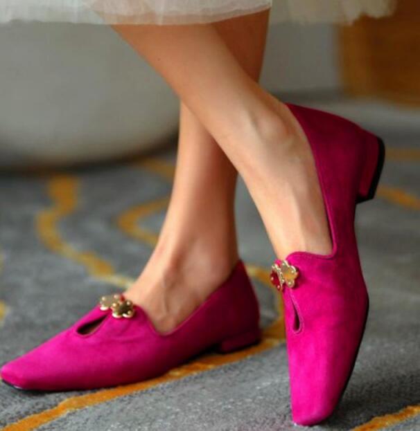 Zapatos planos con punta redonda y color liso