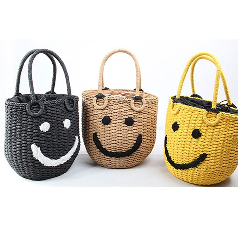 Straw Smiley Bucket Woven Bag