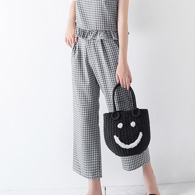 Straw Smiley Bucket Woven Bag