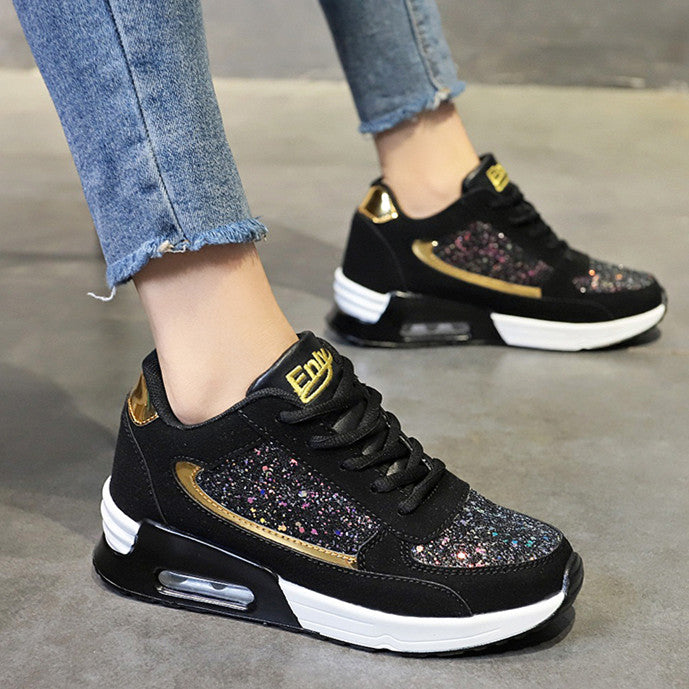Air-cushioned Flat Vulcanized Bling Sneakers