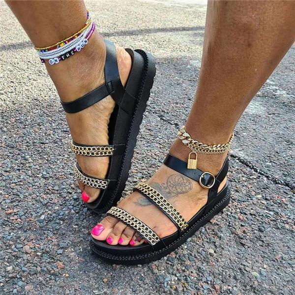 Gold Chain Buckle Strap Sandals