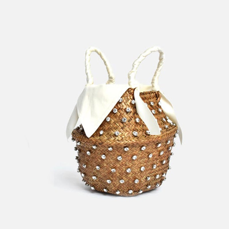 Pearl Handmade Embellished Straw Bag