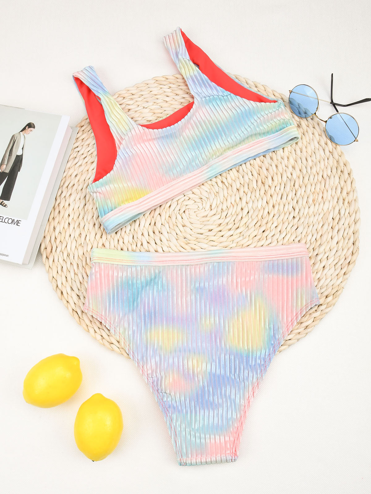 Conjunto de bikini de cintura alta con efecto tie-dye